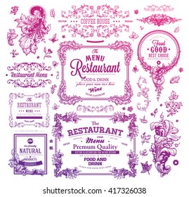 Set of Vintage Decorations Elements. Flourishes Calligraphic Ornaments and Frames. Retro Style Design Collection for Invitations, Banners, Posters, Placards, Badges and Logotypes.