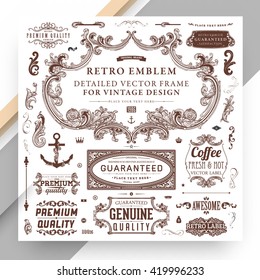 Set of Vintage Decorations Elements. Flourishes Calligraphic Ornaments and Frames. Retro Style Design Collection for Invitations, Banners, Posters, Placards, Badges and Logotypes.