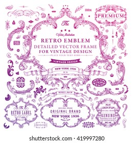 Set of Vintage Decorations Elements. Flourishes Calligraphic Ornaments and Frames. Retro Style Design Collection for Invitations, Banners, Posters, Placards, Badges and Logotypes.