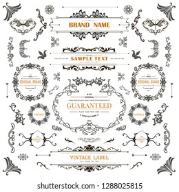 Set of Vintage Decorations Elements.Flourishes Calligraphic Ornaments and Frames with place for your text. Retro Style Design Collection for Invitations, Banners, Posters, Badges,Logotypes
