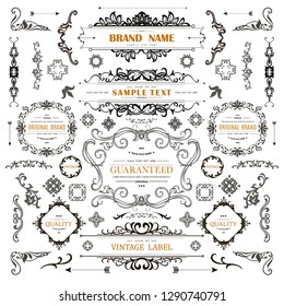 Set of Vintage Decorations Elements.Flourishes Calligraphic Ornaments and Frames with place for your text. Retro Style Design Collection for Invitations, Banners, Posters, Badges,Logotypes