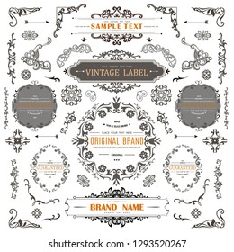 Set of Vintage Decorations Elements.Flourishes Calligraphic Ornaments and Frames with place for your text. Retro Style Design Collection for Invitations, Banners, Posters, Badges,Logotypes