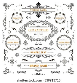 Set of Vintage Decorations Elements.Flourishes Calligraphic Ornaments and Frames with place for your text. Retro Style Design Collection for Invitations, Banners, Posters, Badges,Logotypes and so on