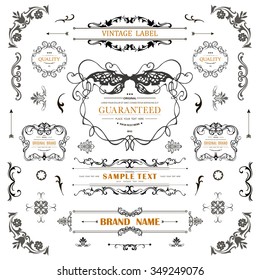 Set of Vintage Decorations Elements.Flourishes Calligraphic Ornaments and Frames with place for your text. Retro Style Design Collection for Invitations, Banners, Posters, Badges,Logotypes and so on