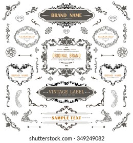 Set of Vintage Decorations Elements.Flourishes Calligraphic Ornaments and Frames with place for your text. Retro Style Design Collection for Invitations, Banners, Posters, Badges,Logotypes and so on