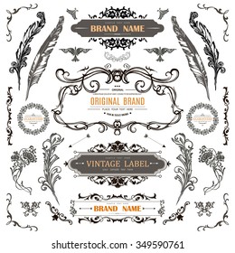 Set of Vintage Decorations Elements.Flourishes Calligraphic Ornaments and Frames with place for your text. Retro Style Design Collection for Invitations, Banners, Posters, Badges,Logotypes and so on