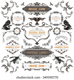 Set of Vintage Decorations Elements.Flourishes Calligraphic Ornaments and Frames with place for your text. Retro Style Design Collection for Invitations, Banners, Posters, Badges,Logotypes and so on