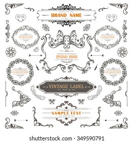 Set of Vintage Decorations Elements.Flourishes Calligraphic Ornaments and Frames with place for your text. Retro Style Design Collection for Invitations, Banners, Posters, Badges,Logotypes and so on