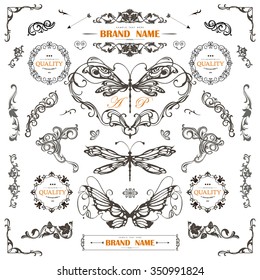 Set of Vintage Decorations Elements.Flourishes Calligraphic Ornaments and Frames with place for your text. Retro Style Design Collection for Invitations, Banners, Posters, Badges,Logotypes and so on