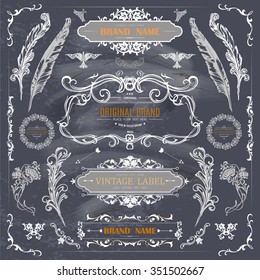 Set of Vintage Decorations Elements.Flourishes Calligraphic Ornaments and Frames with place for your text. Retro Style Design Collection for Invitations, Banners, Posters, Badges,Logotypes and so on