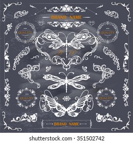 Set of Vintage Decorations Elements.Flourishes Calligraphic Ornaments and Frames with place for your text. Retro Style Design Collection for Invitations, Banners, Posters, Badges,Logotypes and so on