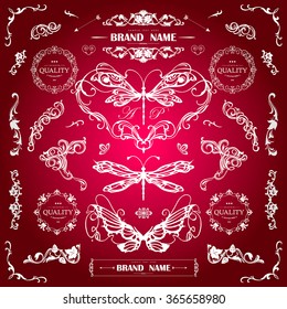 Set of Vintage Decorations Elements.Flourishes Calligraphic Ornaments and Frames with place for your text. Retro Style Design Collection for Invitations, Banners, Posters, Badges,Logotypes and so on
