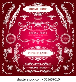 Set of Vintage Decorations Elements.Flourishes Calligraphic Ornaments and Frames with place for your text. Retro Style Design Collection for Invitations, Banners, Posters, Badges,Logotypes and so on