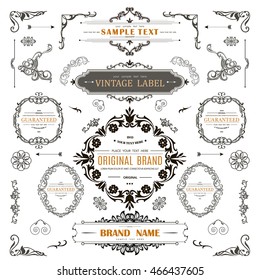 Set of Vintage Decorations Elements.Flourishes Calligraphic Ornaments and Frames with place for your text. Retro Style Design Collection for Invitations, Banners, Posters, Badges,Logotypes