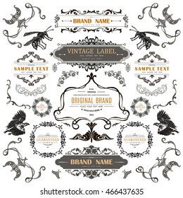 Set of Vintage Decorations Elements.Flourishes Calligraphic Ornaments and Frames with place for your text. Retro Style Design Collection for Invitations, Banners, Posters, Badges,Logotypes