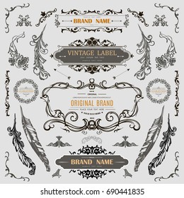 Set of Vintage Decorations Elements.Flourishes Calligraphic Ornaments and Frames with place for your text. Retro Style Design Collection for Invitations, Banners, Posters, Badges,Logotypes