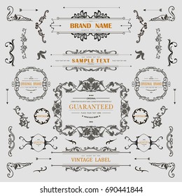Set of Vintage Decorations Elements.Flourishes Calligraphic Ornaments and Frames with place for your text. Retro Style Design Collection for Invitations, Banners, Posters, Badges,Logotypes