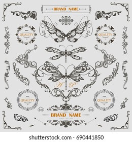 Set of Vintage Decorations Elements.Flourishes Calligraphic Ornaments and Frames with place for your text. Retro Style Design Collection for Invitations, Banners, Posters, Badges,Logotypes