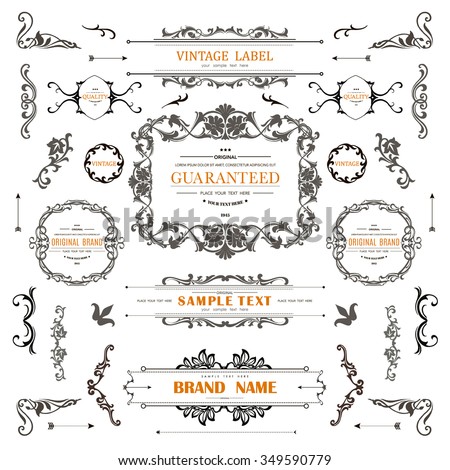 Set of Vintage Decorations Elements.Flourishes Calligraphic Ornaments and Frames with place for your text. Retro Style Design Collection for Invitations, Banners, Posters, Badges,Logotypes and so on