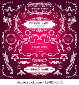 Set of Vintage Decorations Valentines  Elements.Flourishes Calligraphic Ornaments and Frames with place for your text. Retro Style Design Collection for Invitations, Banners, Posters, Badges,Logotypes