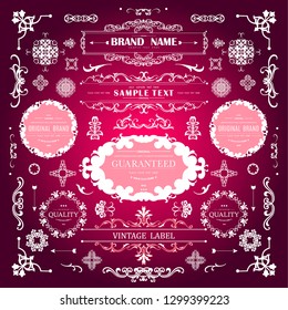 Set of Vintage Decorations Valentines Elements.Flourishes Calligraphic Ornaments and Frames with place for your text. Retro Style Design Collection for Invitations, Banners, Posters, Badges,Logotypes