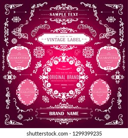 Set of Vintage Decorations Valentines Elements.Flourishes Calligraphic Ornaments and Frames with place for your text. Retro Style Design Collection for Invitations, Banners, Posters, Badges,Logotypes