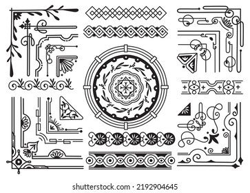 Set of Vintage Decorative Border and Frame Element Vector Illustration