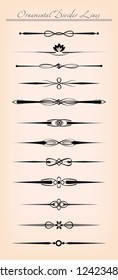 Set of vintage decorative calligraphic dividers. Vector ornamental ruler lines useful for print and design.