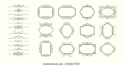 Set of vintage decorative calligraphic ornamental borders and frames. Elegant floral ornamental borders. Vector template