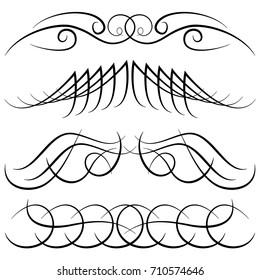 Set of vintage decorative curls, swirls, monograms and calligraphic borders. Line drawing design elements in black color on white background. Vector illustration.
