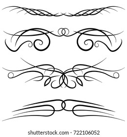 Set of vintage decorative curls, swirls, monograms and calligraphic borders. Line drawing design elements in black color on white background. Vector illustration.
