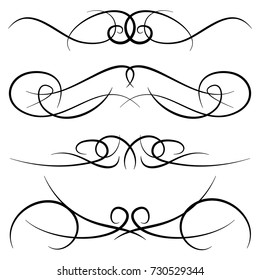 Set of vintage decorative curls, swirls, monograms and calligraphic borders. Line drawing design elements in black color on white background. Vector illustration.
