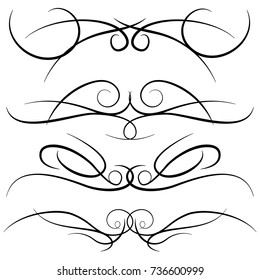 Set of vintage decorative curls, swirls, monograms and calligraphic borders. Line drawing design elements in black color on white background. Vector illustration.
