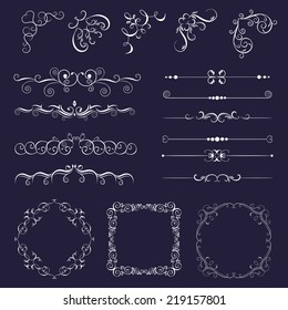 Set vintage decorative elements, borders, corner for design frameworks and banner