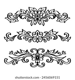 Set von Vintage dekorative Elemente für Design. Schwarzweiß-Vektorillustration.
