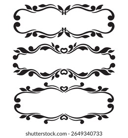 Conjunto de Elementos decorativos vintage para el diseño. Ilustración vectorial en blanco y negro.