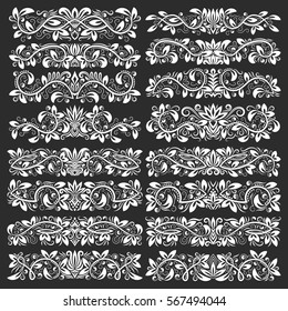 Set of vintage decorative elements. Floral decorations in antique style.