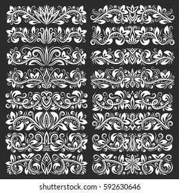Set of vintage decorative elements. Floral decorations in antique style.
