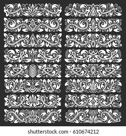 Set of vintage decorative elements. Floral decorations in antique style.