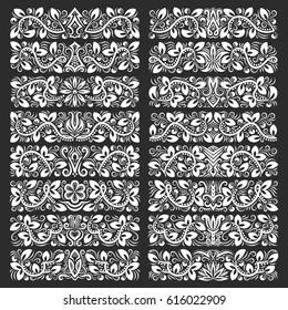 Set of vintage decorative elements. Floral decorations in antique style.