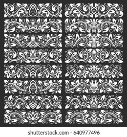 Set of vintage decorative elements. Floral decorations in antique style.
