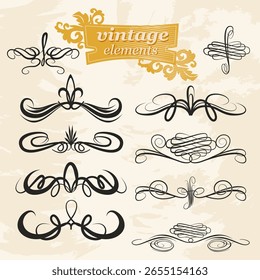 Conjunto de elementos decorativos vintage padrão de ornamento imagem vetorial