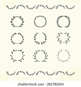 Set of vintage decorative elements. The wreath, border. Sketch, Doodle. Vector.