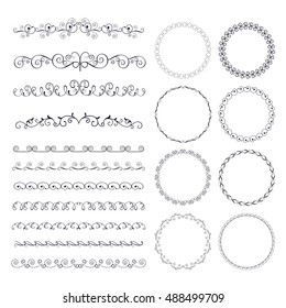 Set vintage decorative elements,round and circular patterns borders, corner for design frameworks and banners. Can use for birthday card, wedding invitations.