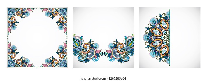 set of vintage decorative floral ornamental template in indian kalamkari style, vector illustration collection