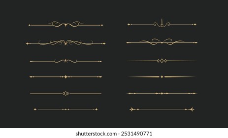 Set of Vintage decorative golden lines. text dividers. line border. Gold Lines separators, Borders, Vintage dividers, Underline elements. Vector illustration