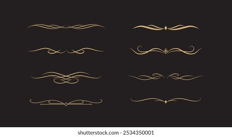 Set of Vintage decorative golden lines. text dividers. line border. Gold Lines separators, Borders, Vintage dividers, Underline elements. Vector illustration