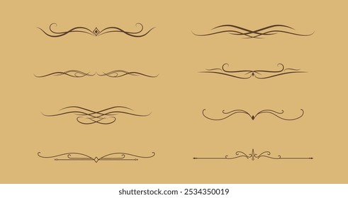 Set of Vintage decorative golden lines. text dividers. line border. Gold Lines separators, Borders, Vintage dividers, Underline elements. Vector illustration