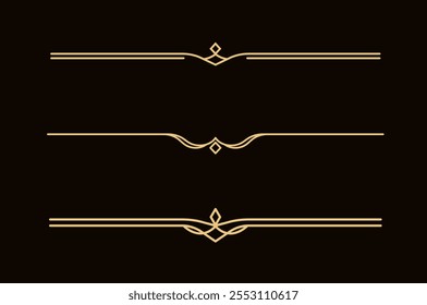 Conjunto de líneas doradas decorativas de Antiguas. divisores de texto. Borde de la línea dorada. Separadores de líneas, bordes, divisores de Antiguas, Elementos de subrayado. Ilustración vectorial