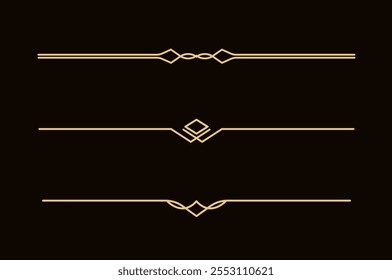 Conjunto de líneas doradas decorativas de Antiguas. divisores de texto. Borde de la línea dorada. Separadores de líneas, bordes, divisores de Antiguas, Elementos de subrayado. Ilustración vectorial